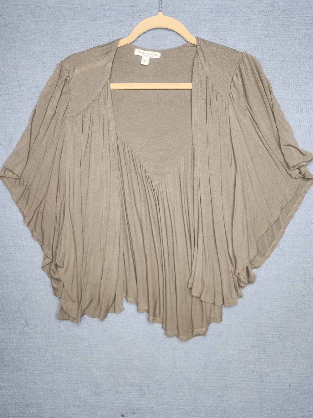 Geneology Taupe Pleated Open-Front Draped Shrug